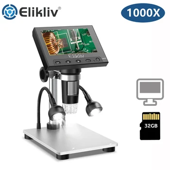 Elikliv DM4S4.3 인치 LCD 디지털 방식으로 현미경 1000X LED1080P 비디오 카메라를 위한 현미경의 전자에 납땜대 전화 수리 코