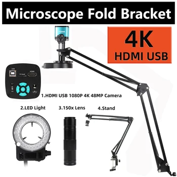 HDMI HD4k2k 현미경 카메라 48MP13MP 디지털 비디오 카메라의 넓은 각도 접히는 부류 1-150 배 줌 렌즈는 C 마운트 데스크톱 클립