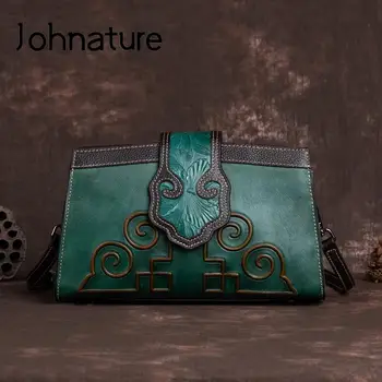 Johnature 여성의 럭셔리 가방 디자이너 2022 새로운 가죽 돋을새김되는 다양한 핸드메 어깨 및 가죽 가방
