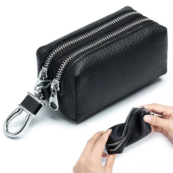 가죽으로 만든 자동차 열쇠 지갑을 패션 키 홀더 키 주최자 더블 지퍼 키체인 케이스 열쇠 주머니