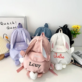 개인화된 토끼의 배낭 자수 아이 귀여운 만화 학교 가방 사용자 정의 이름을 취급방에 대한 부활절 아기 소녀 선물 가방