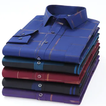 남자의 셔츠 인쇄 장 소매 캐주얼 부드러운 탄성이 없철 무료 얇은 쉬운 관심 Bausiness 실크 드레스 셔 고급 의류 4XL