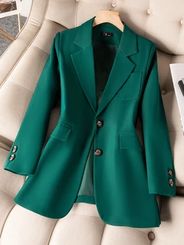 블루 녹색 여자 단식 블레이저 코트 여성의 긴 소매 싱글 스트레이트 자켓 사무실 숙녀를 위한 착용 작업